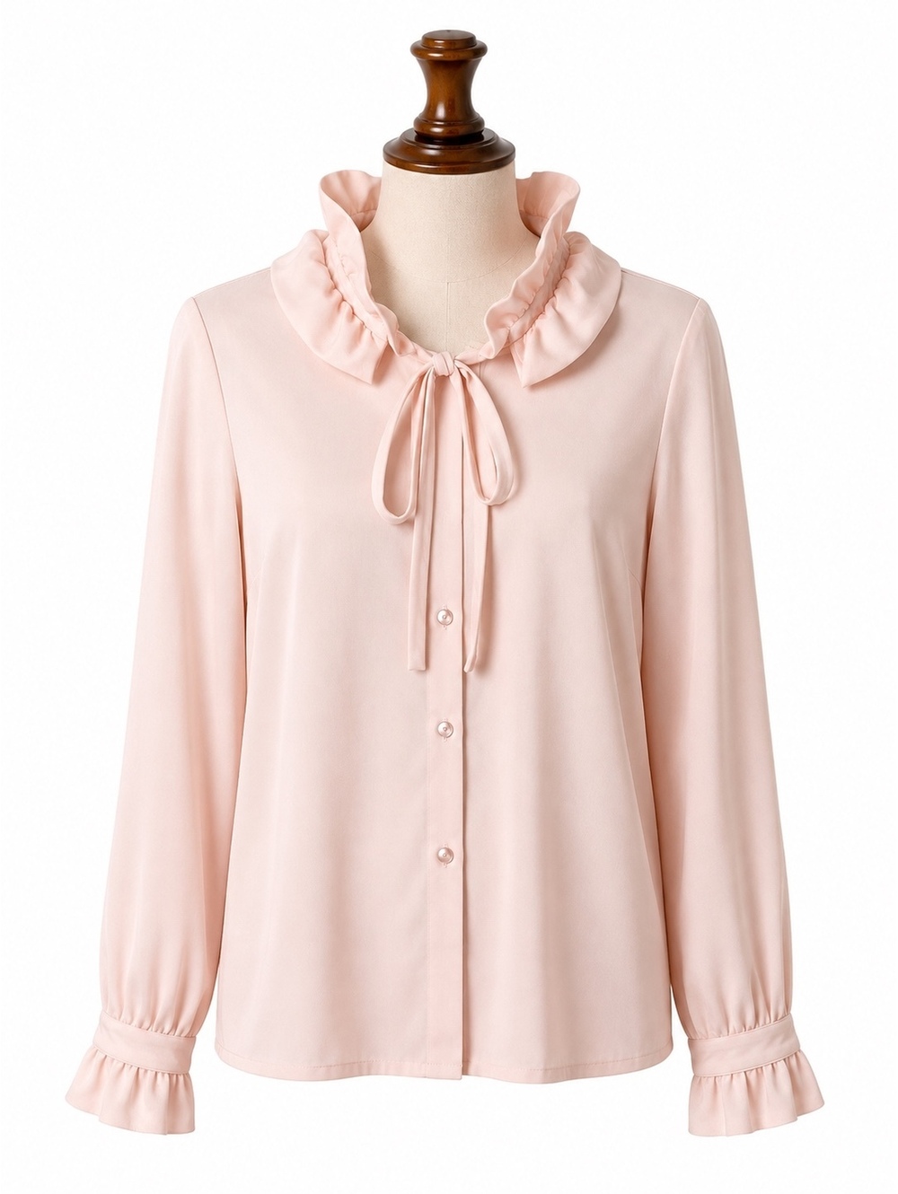Vintage Qiana JCPenney Pink Ruffle Collar Bow Blouse Long Sleeve
